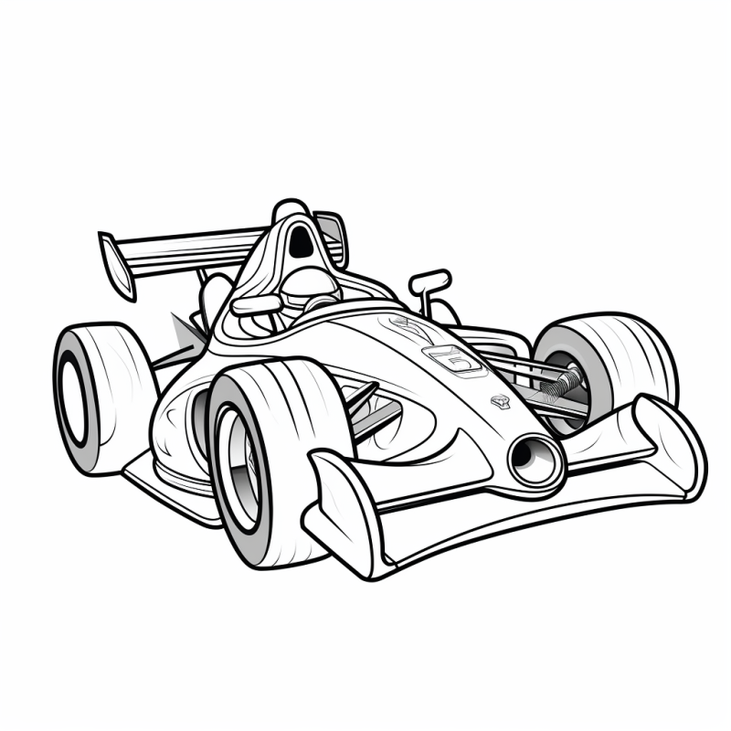 Desenho de um carro de corrida dinâmico e esportivo para colorir