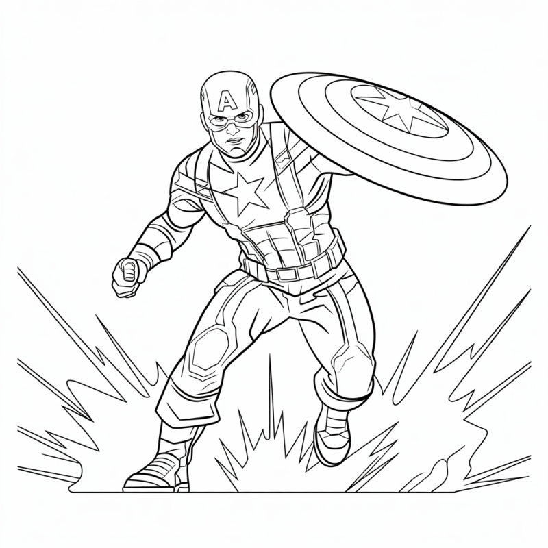 Desenho do Capitão América dinâmico com escudo para colorir