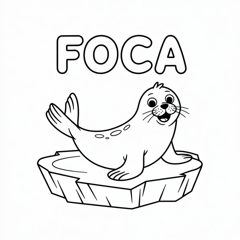 Desenho de Foca no Gelo com Nome para Colorir