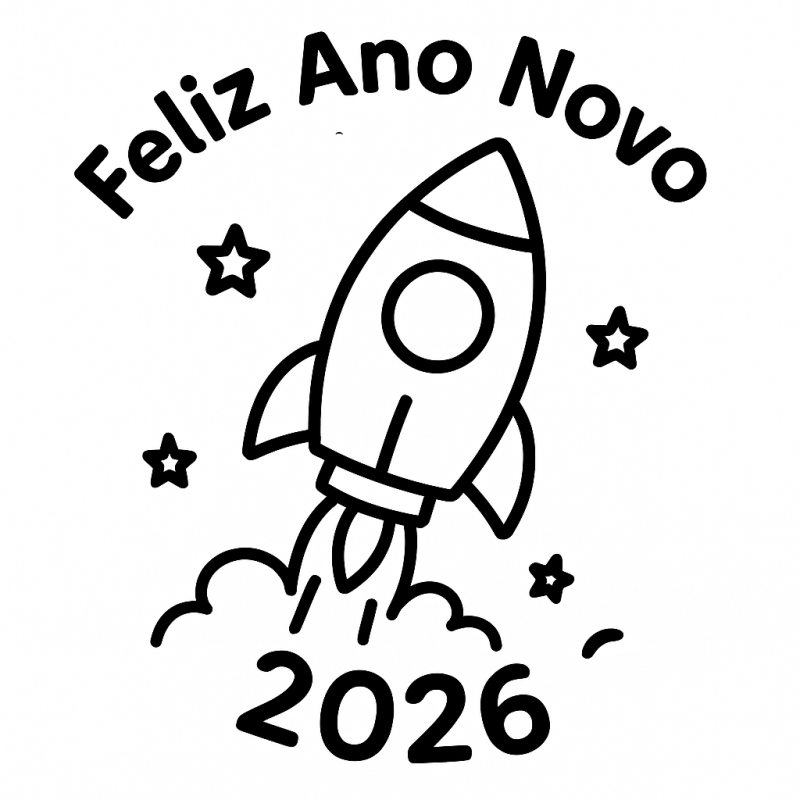 Desenho de foguete de ano novo 2026 para colorir