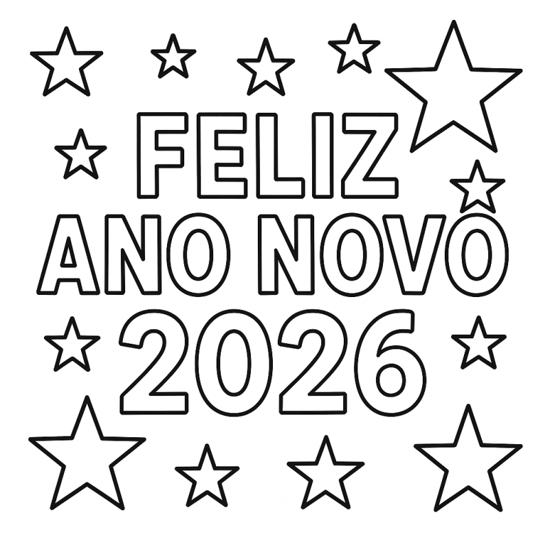 Desenho de Feliz Ano Novo 2026 para Colorir e Se Divertir