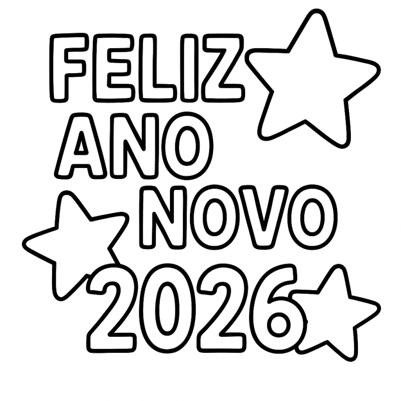 Desenho para Colorir: Feliz Ano Novo 2026