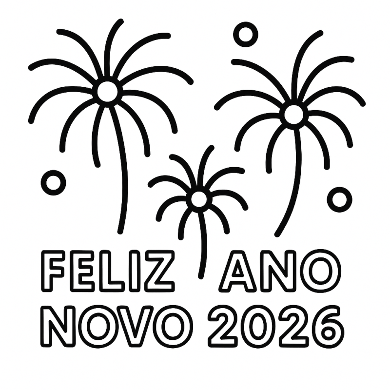Colorir o Ano Novo 2026: Um Desenho de Fogos de Artifício