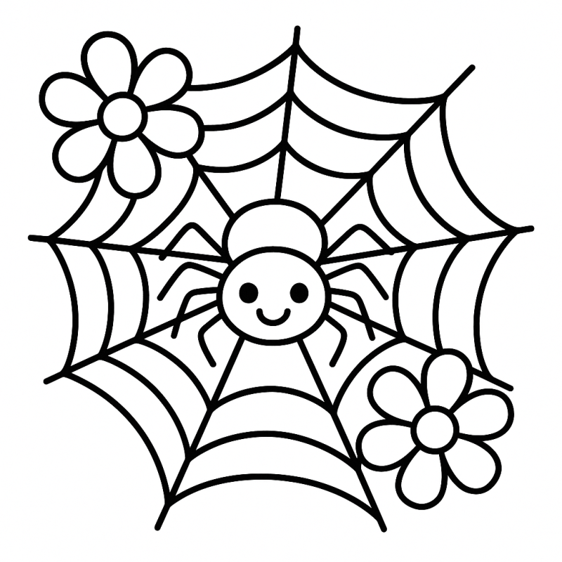 Aranha Sorridente sobre uma Teia Amigável com Flores