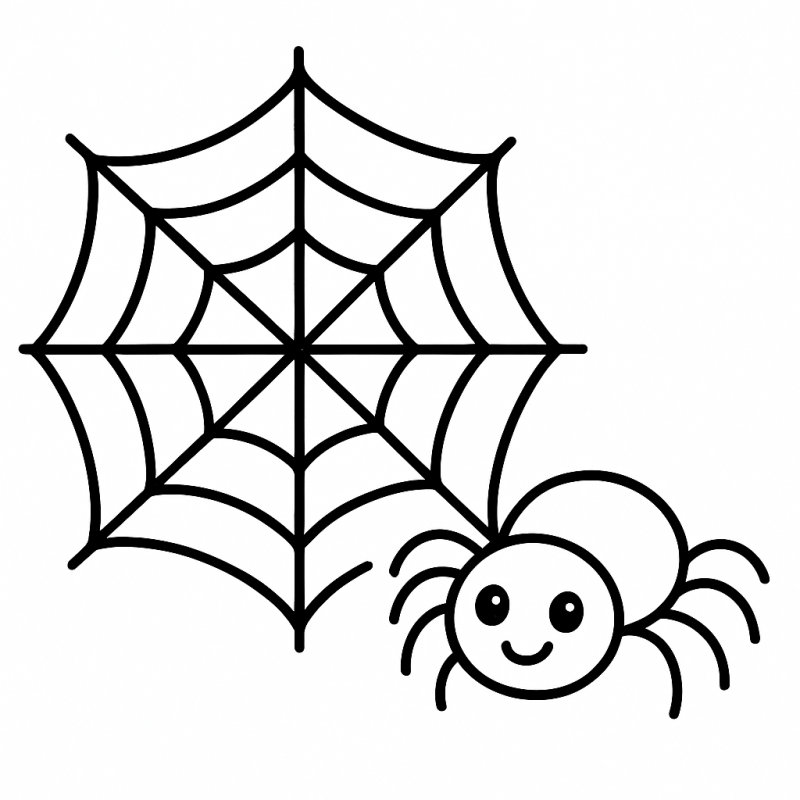 Desenho de Aranha Sorridente com Teia para Colorir