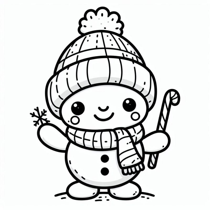 Boneco de neve fofo com gorro e cachecol para colorir
