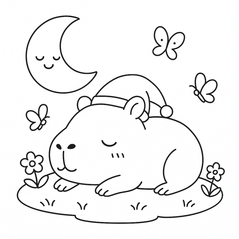 Desenho de Capivara Sonhadora para Colorir