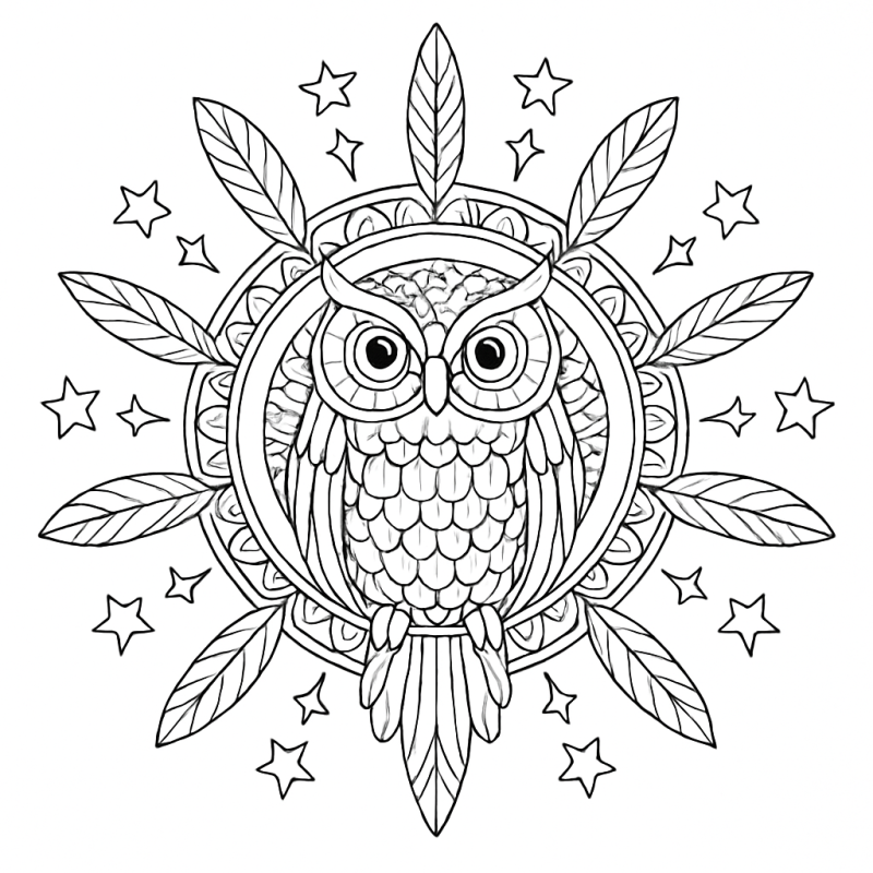 Mandala Detalhada de Coruja: Arte para Colorir e Relaxar