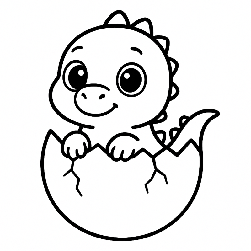 Desenho de Dinossauro Bebê Fofo Saindo do Ovo para Colorir