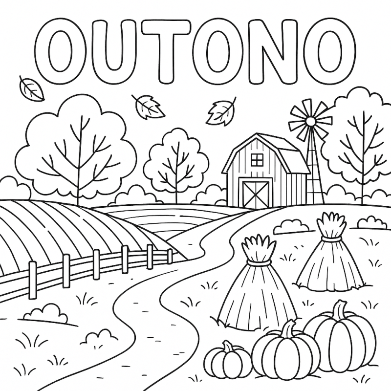 Desenho de Paisagem de Outono para Colorir