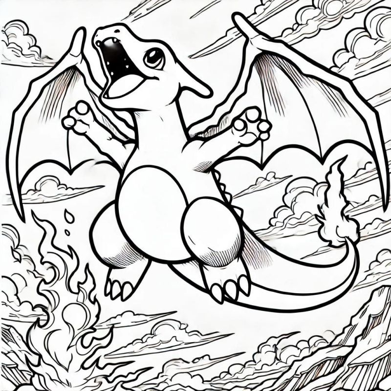 Charizard em Ação: Desenho para Colorir