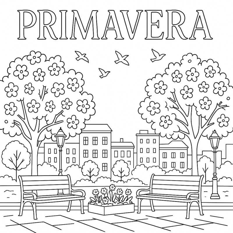 Desenho de Primavera no Parque Urbano para Colorir