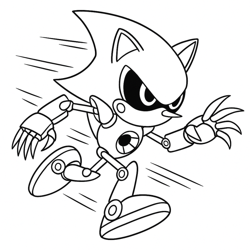 Metal Sonic correndo em alta velocidade para colorir