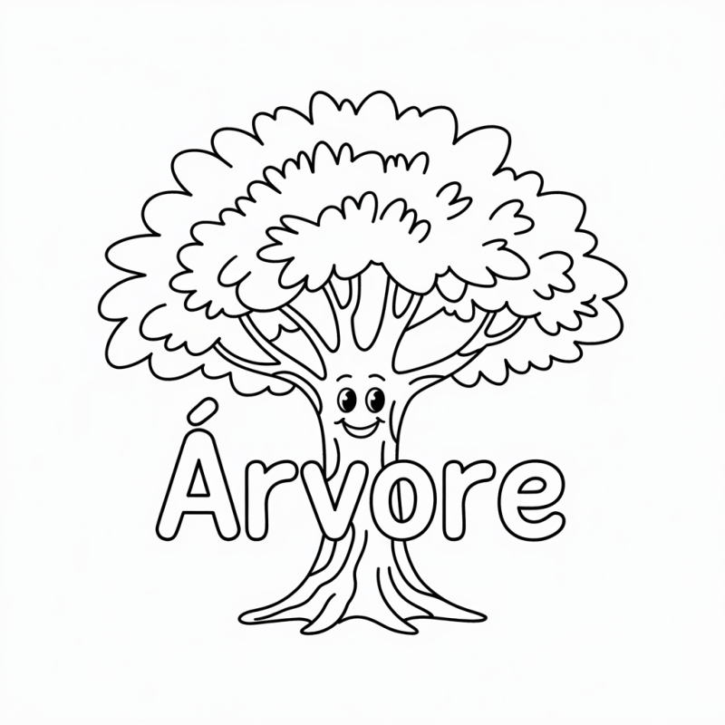 Desenho de árvore com rosto sorridente para colorir