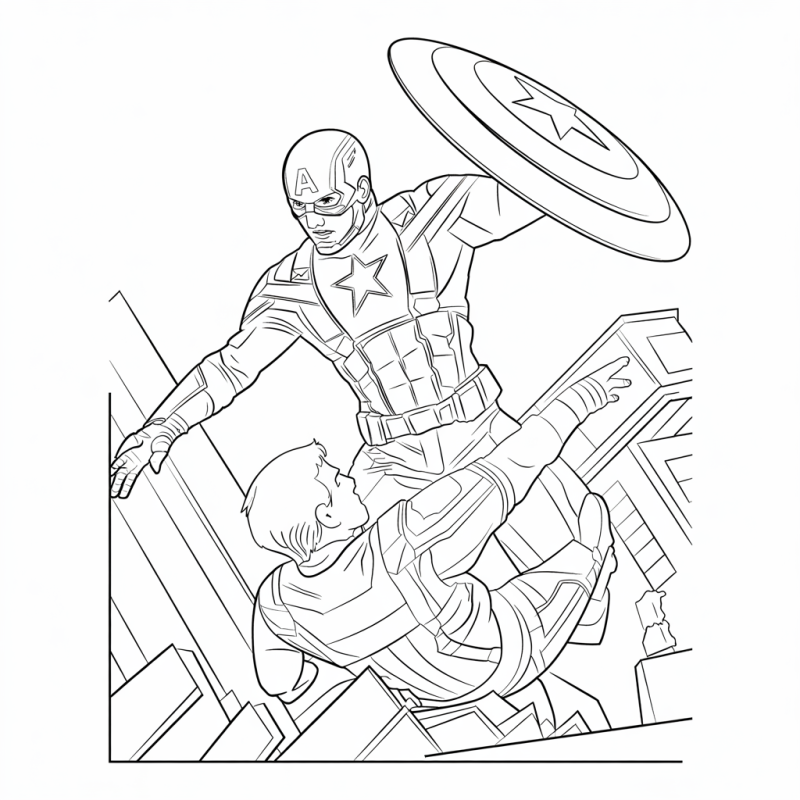 Desenho do Capitão América em ação para colorir