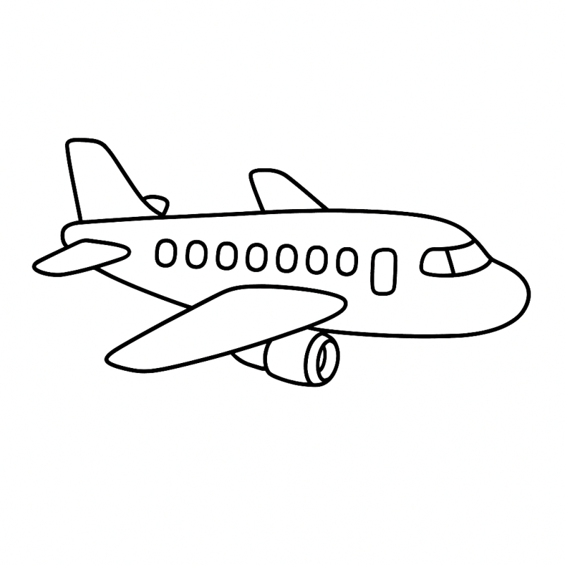 Desenho simples de avião clássico com detalhes mínimos, ideal para colorir.