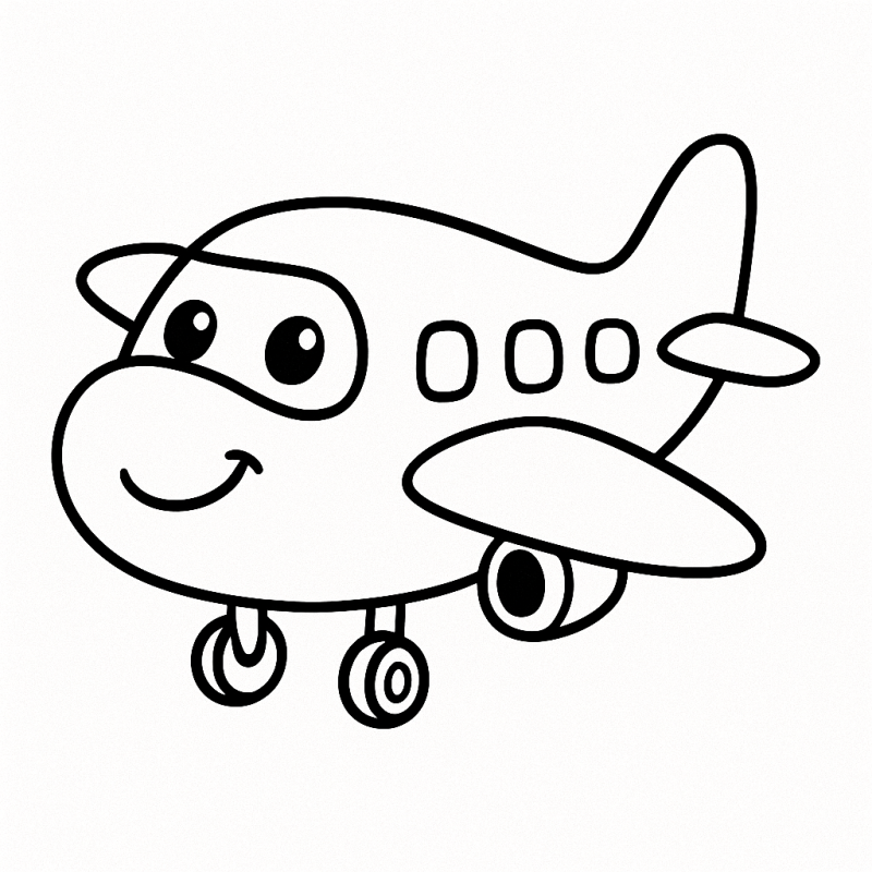 Avião sorridente para colorir ideal para crianças pequenas
