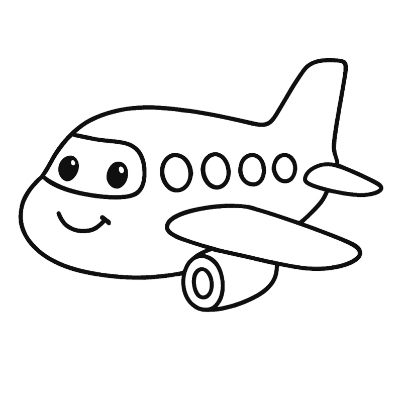 Desenho de avião sorridente simplificado para colorir