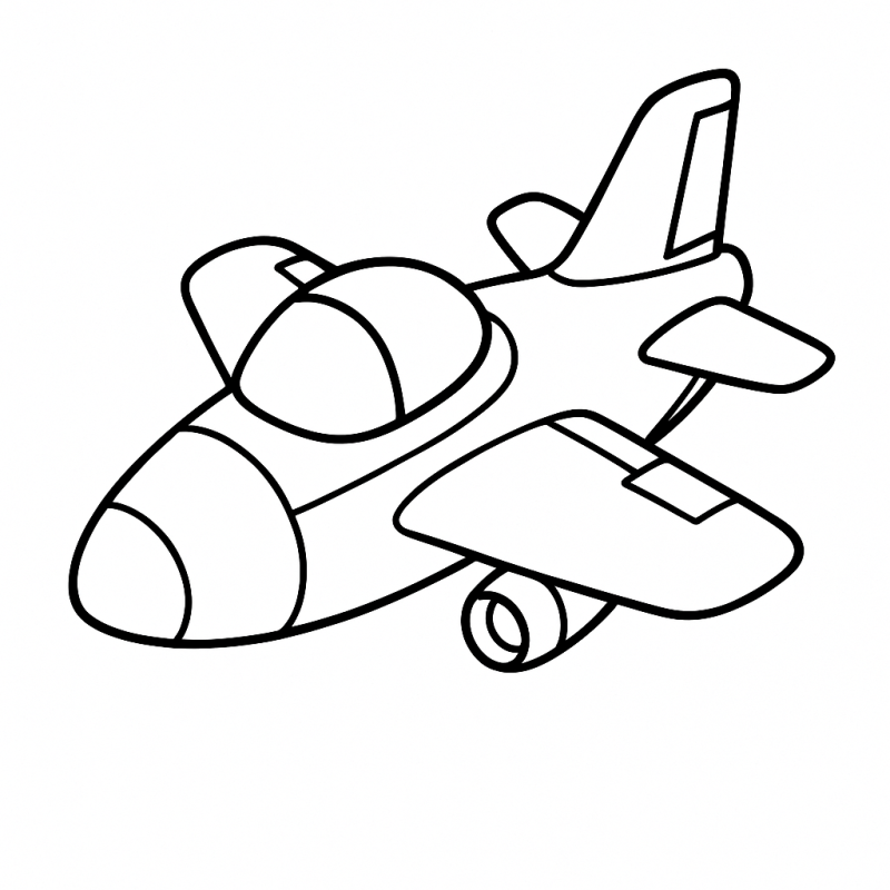 Desenho simples de aviões a jato para colorir com detalhes básicos.