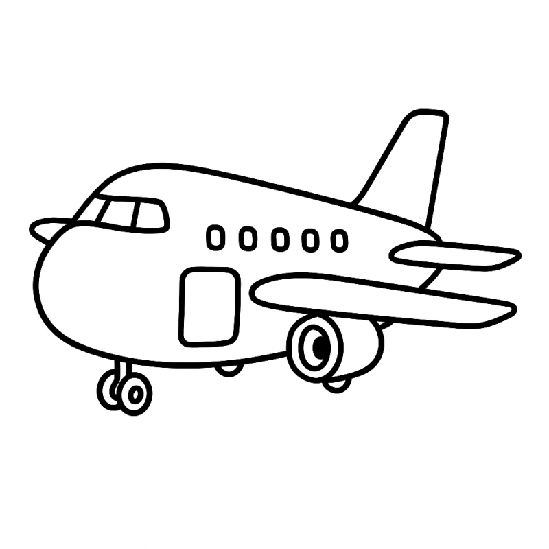 Desenho de avião estilizado com detalhes simplificados para colorir