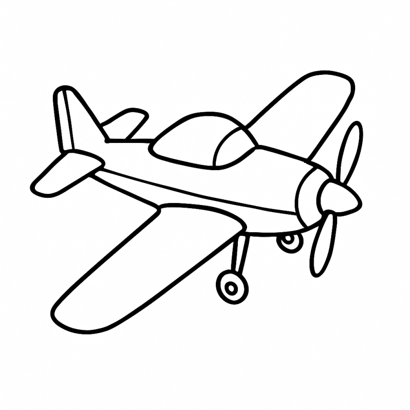 Desenho de avião simples com hélice para colorir