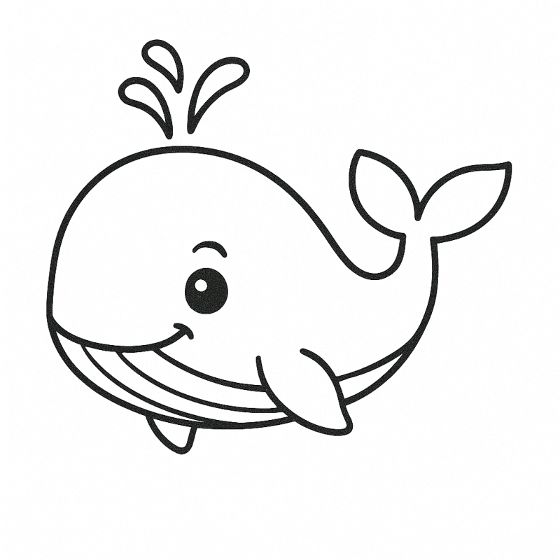 desenho de baleia animada em estilo cartoon para colorir