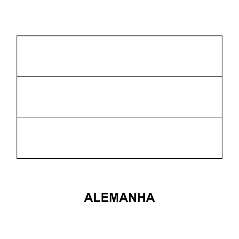 Bandeira da Alemanha para Colorir em contorno: três faixas horizontais iguais, nome Alemanha abaixo