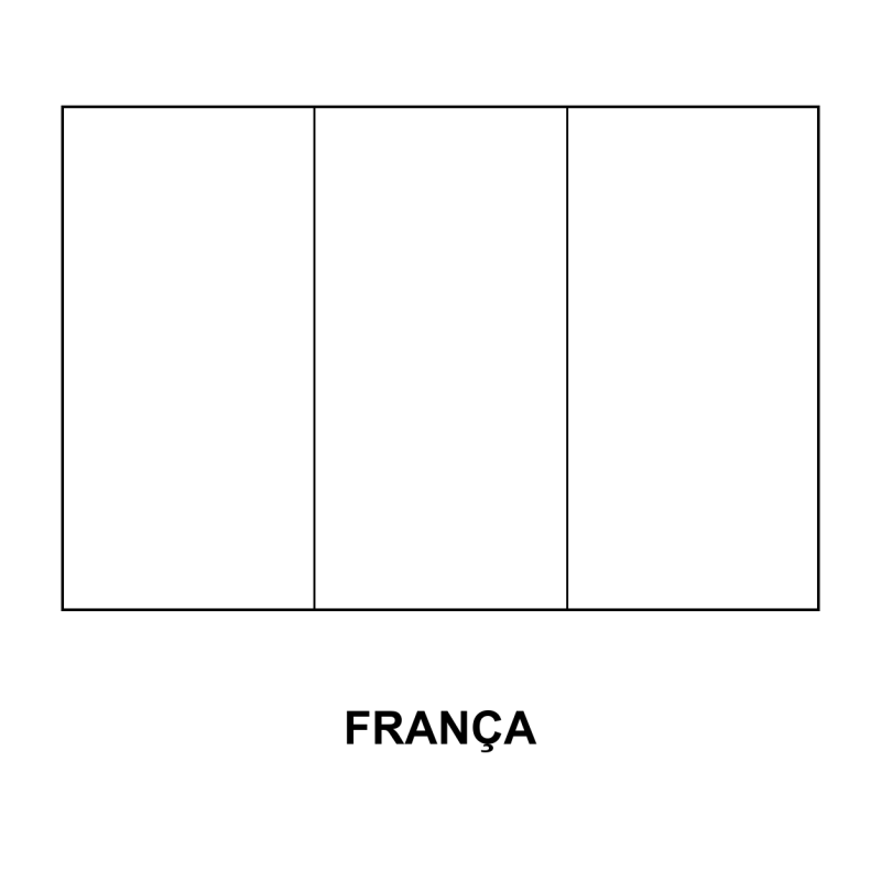 Bandeira da França para Colorir em contorno: três faixas verticais iguais, nome França abaixo