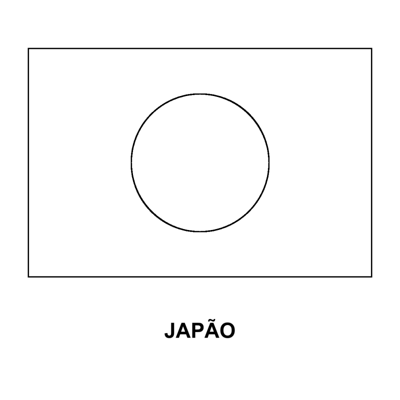 Bandeira do Japão para Colorir em contorno: círculo central sobre campo branco, nome Japão abaixo