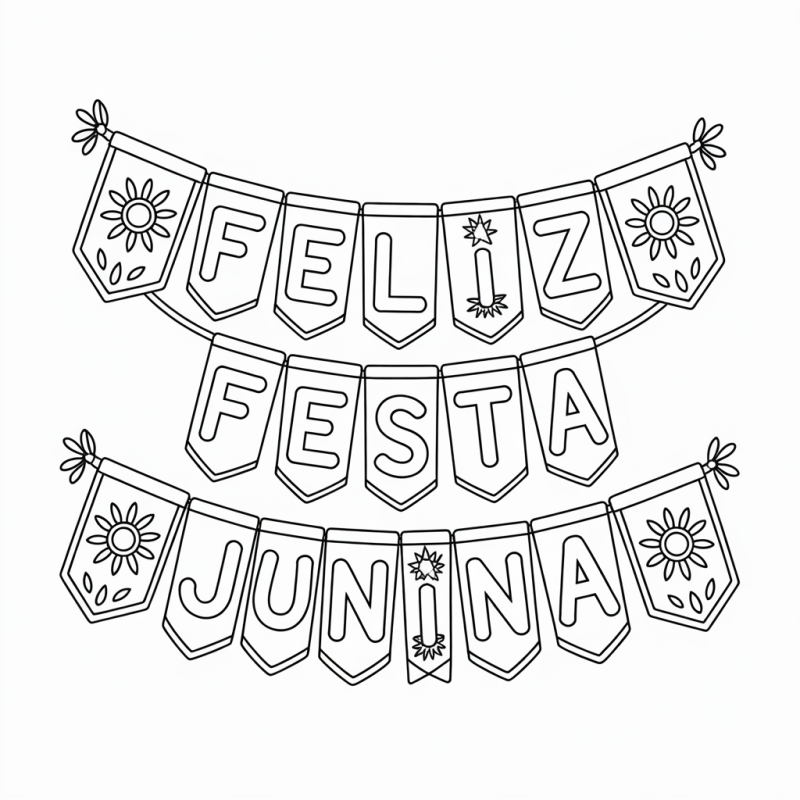 Desenho de bandeirinhas de festa junina em arco para colorir