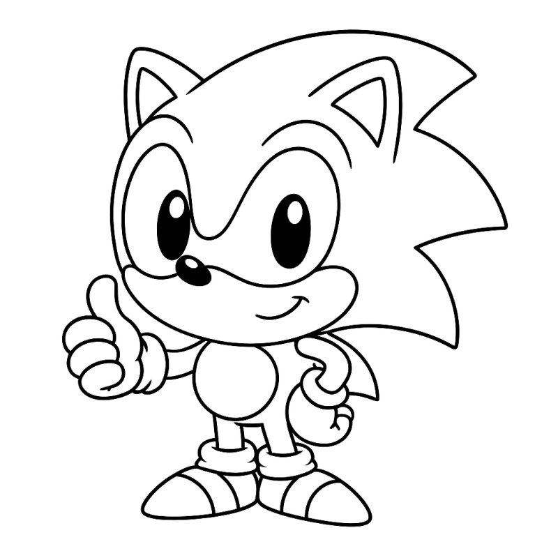 Desenho do Bebê Sonic com joinha para colorir em estilo amigável