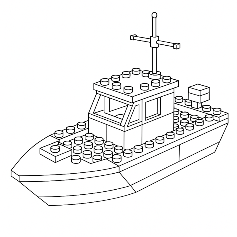 Desenho de barco com blocos de montar para colorir