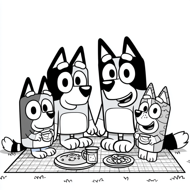 Desenho de Piquenique Canino: Bluey Para Colorir