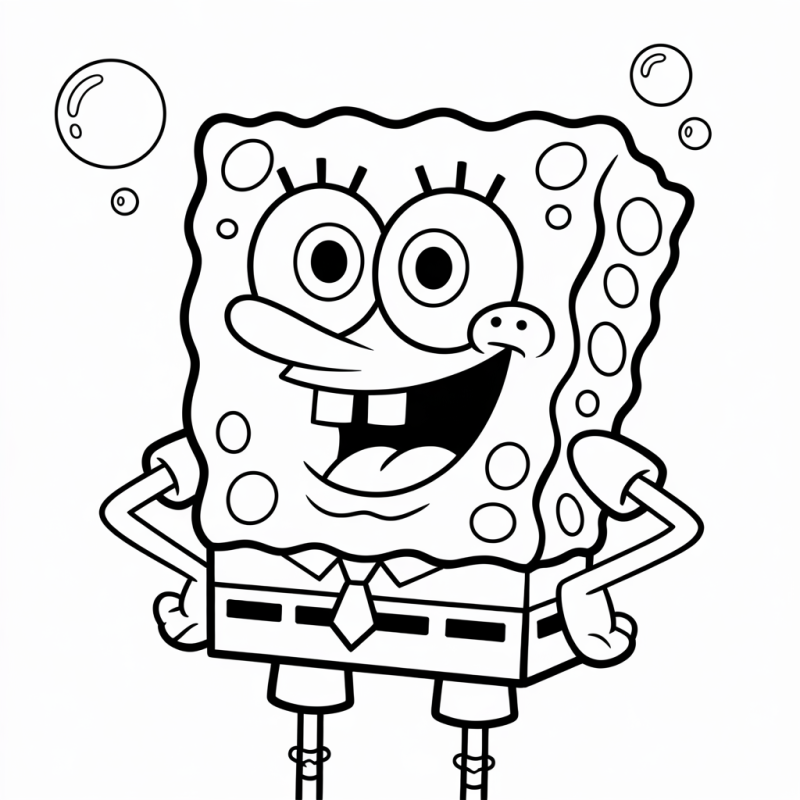 Desenho do Bob Esponja sorridente com bolhas ao fundo.