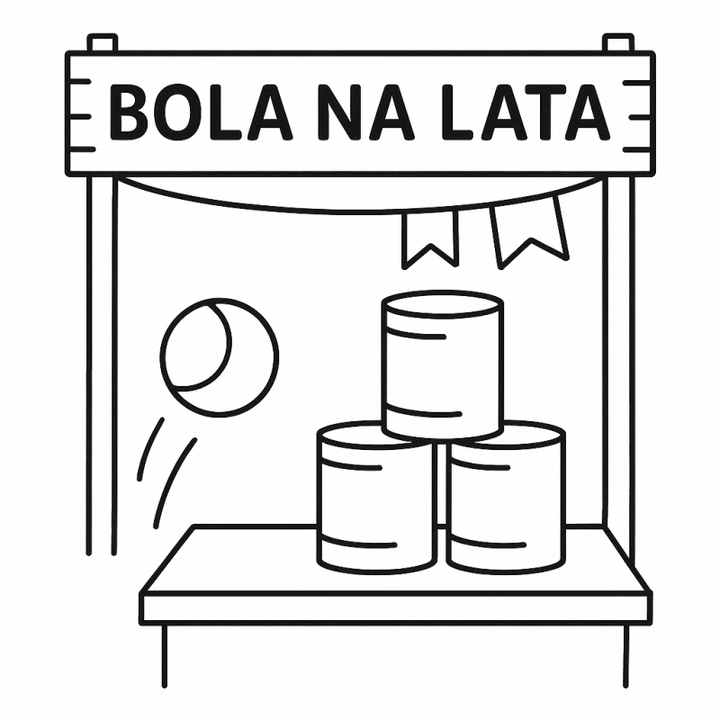 Desenho de bola na lata, jogo tradicional de festa junina para colorir