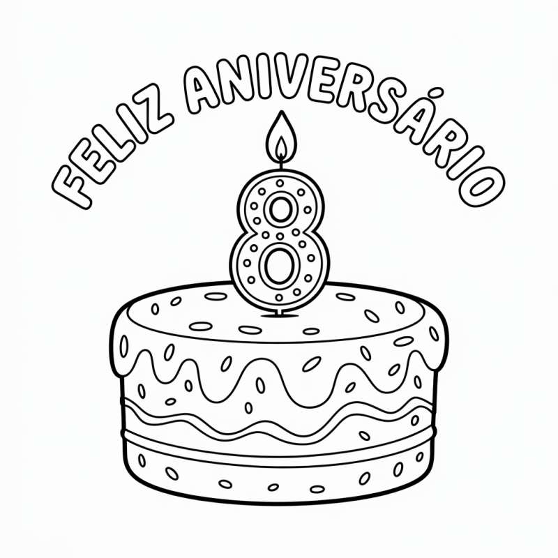 Colorir Bolo de Aniversário com Vela 8: Celebrando com Arte