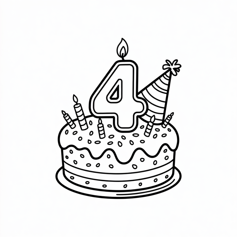 Colorir Bolo de Aniversário com Velas e Chapéu: Desenho Exclusivo