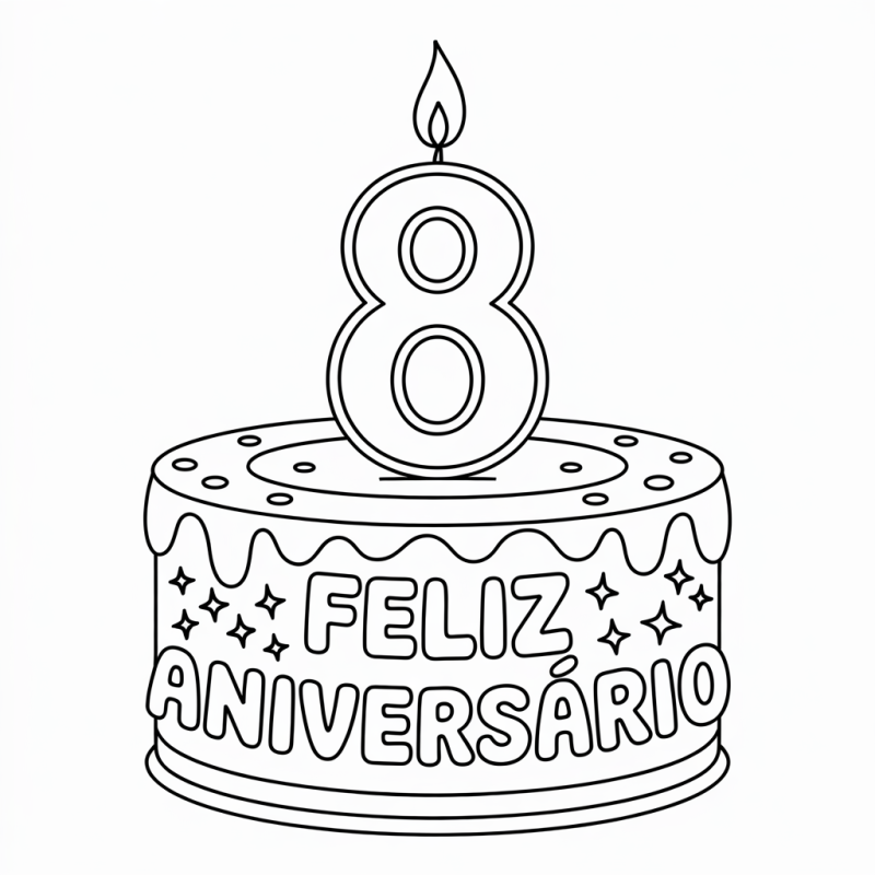 Desenho de Bolo de Aniversário com Vela