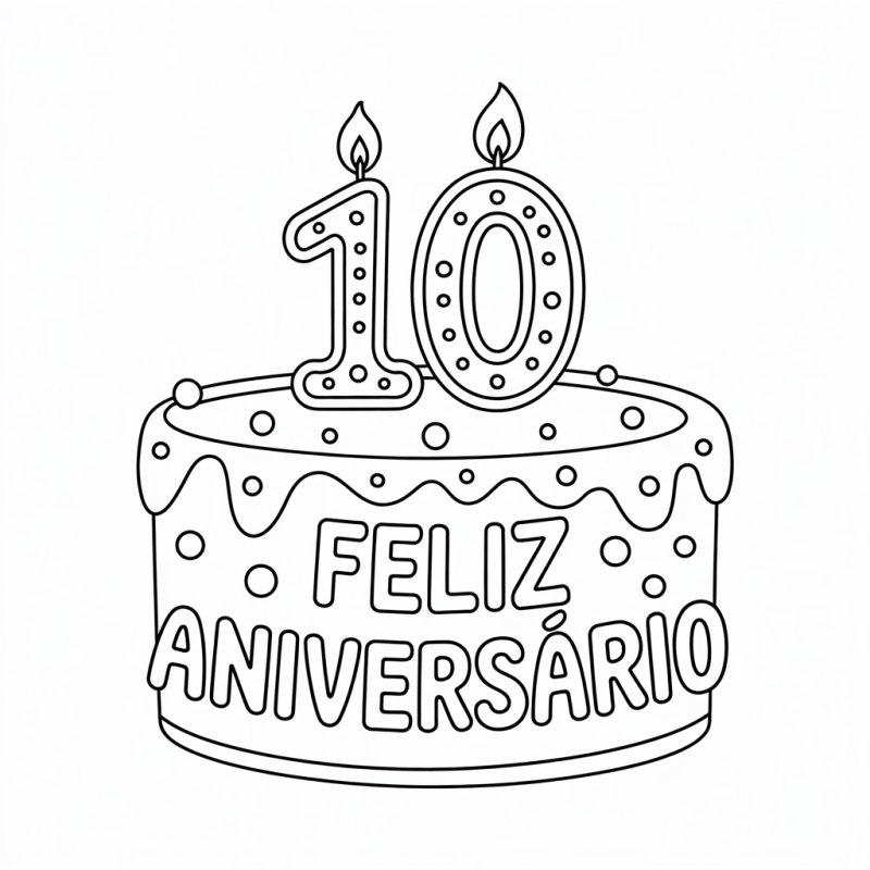 Desenho de Bolo para Décimo Aniversário - Divirta-se Colorindo!