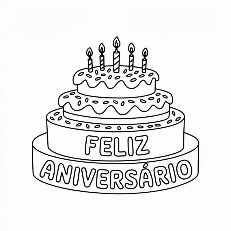 Bolo de Aniversário Detalhado para Colorir