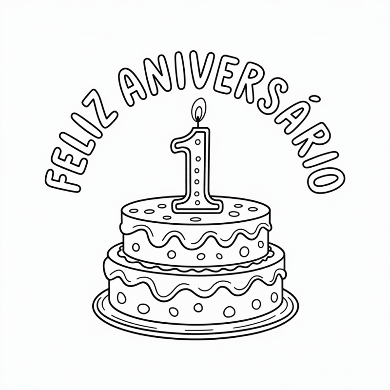 Bolo de Aniversário: Pronto para Colorir