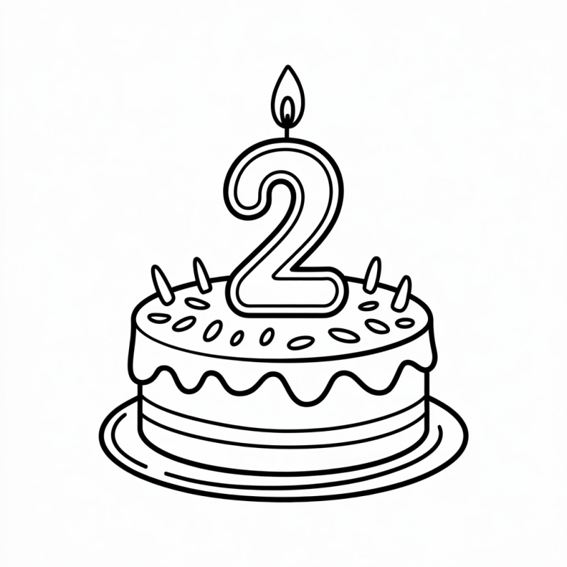 Bolo de Aniversário para Colorir com Vela de 2 Anos
