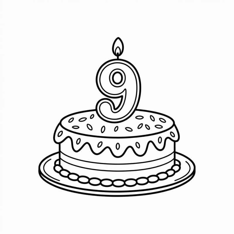 Vamos Colorir: Bolo de Aniversário com Vela Número Nove