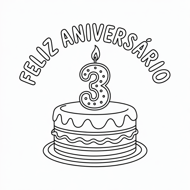 Bolo de Aniversário com Vela Para Colorir - Detalhe e Criatividade