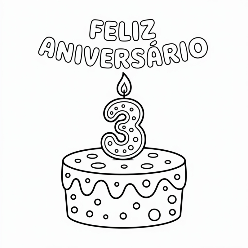 Colorir Bolo de Aniversário com Vela: Desenhos Grátis