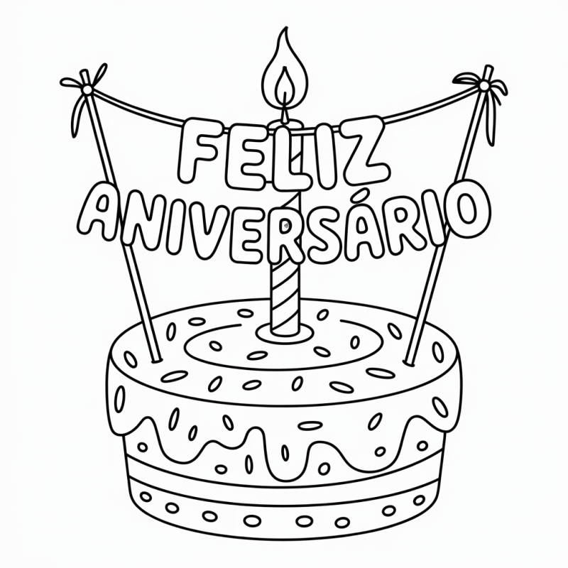 Colorir Bolo de Aniversário Estilizado