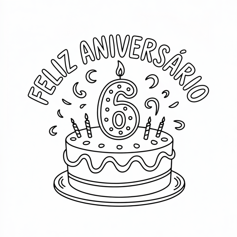 Bolo de Aniversário com Velas para Colorir