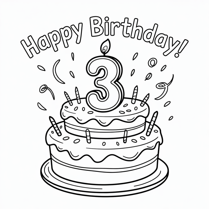 Desenho Detalhado de Bolo de Aniversário