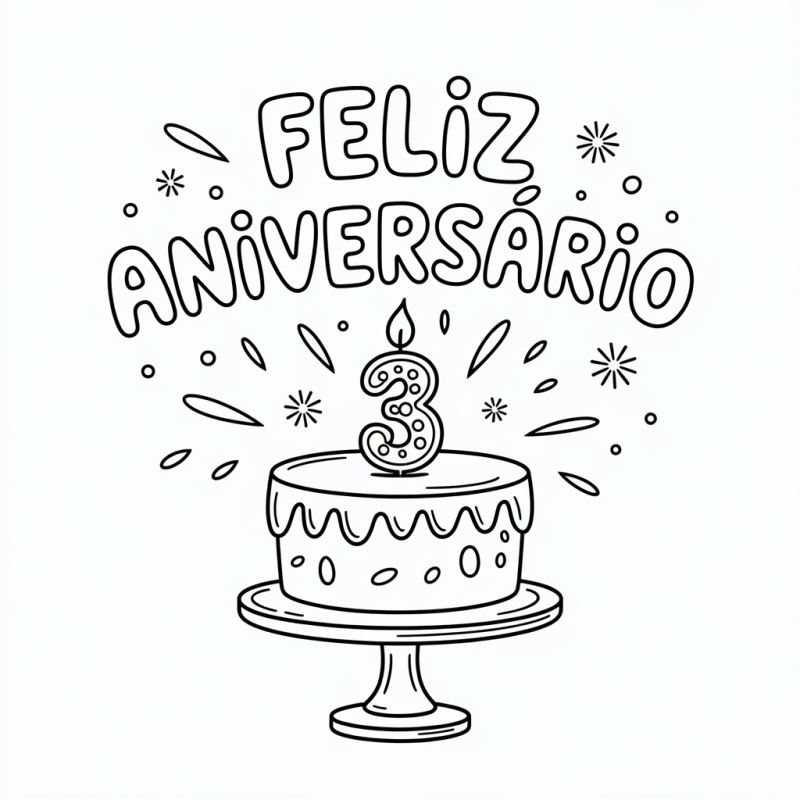 Desenho de Bolo de Aniversário com Vela 3 para Colorir