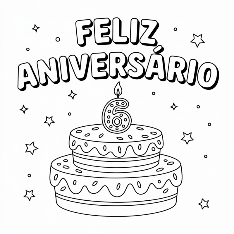 Desenho de Bolo de Aniversário para Colorir: Estilo Lúdico e Festivo